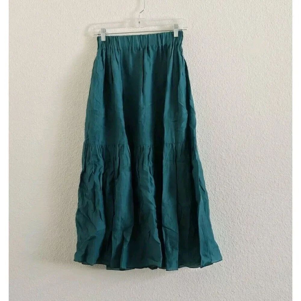 SACRA Ramie Midi Length Skirt Green Size 36 Approx. US Small Pockets Lined